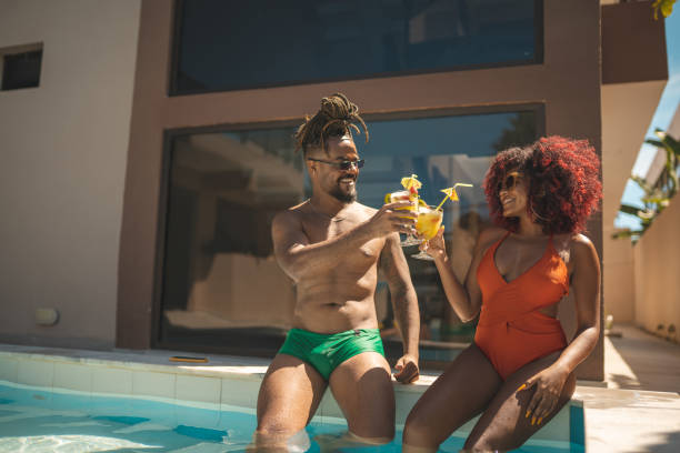 Couple, Afro, Vacation, Cocktail, Swimming Pool